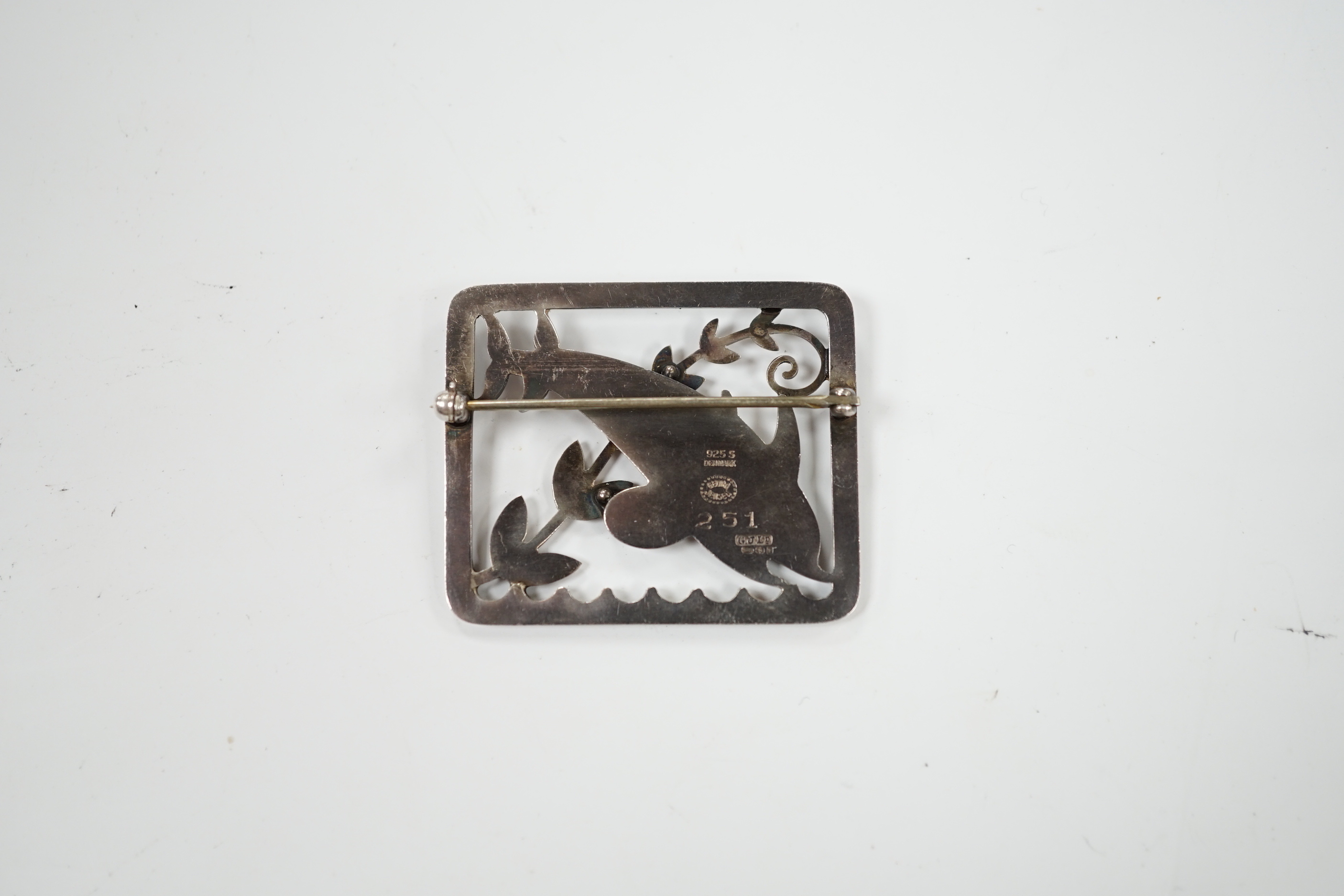 A Georg Jensen silver twin dolphin brooch, design no. 251, 38mm.